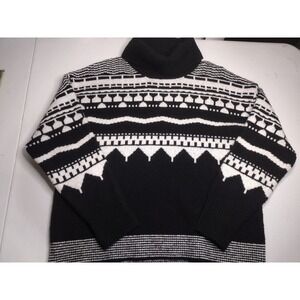 Cyrus Women's Black White Geometric Pattern Turtleneck Sweater Size L‎